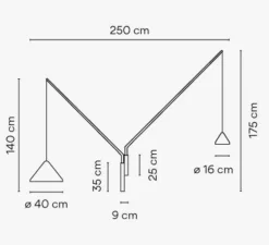 Applique murale, North, 5635, noir, LED, dim, 2700k, 1598 lm, L250cm, H175cm - Vibia
