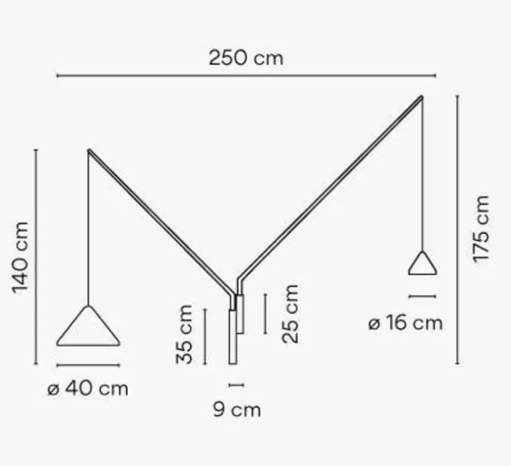 Applique murale, North, 5635, noir, LED, dim, 2700k, 1598 lm, L250cm, H175cm - Vibia