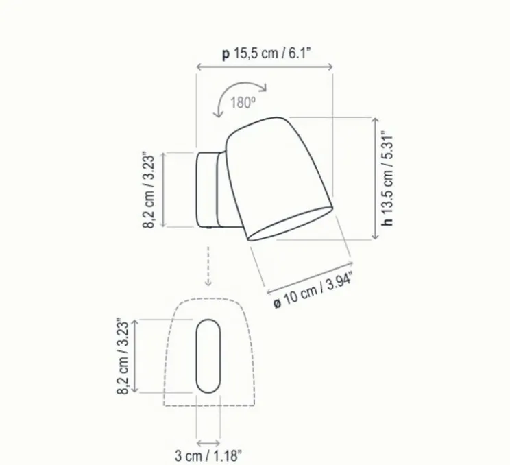 Applique murale, Nut A/01 sans bouton, noir, IP54, LED, dim, 2700K, 950 lm, L10cm, H13,5cm - Bover