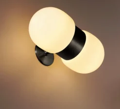 Applique murale, Nuvol double, laiton noir mat, verre opalin mat, L10cm, H23cm - Contain