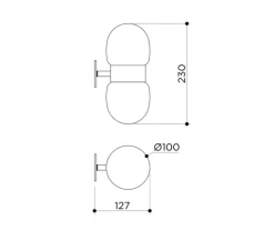 Applique murale, Nuvol double, nickel brossé, verre opalin mat, L10cm, H23cm - Contain