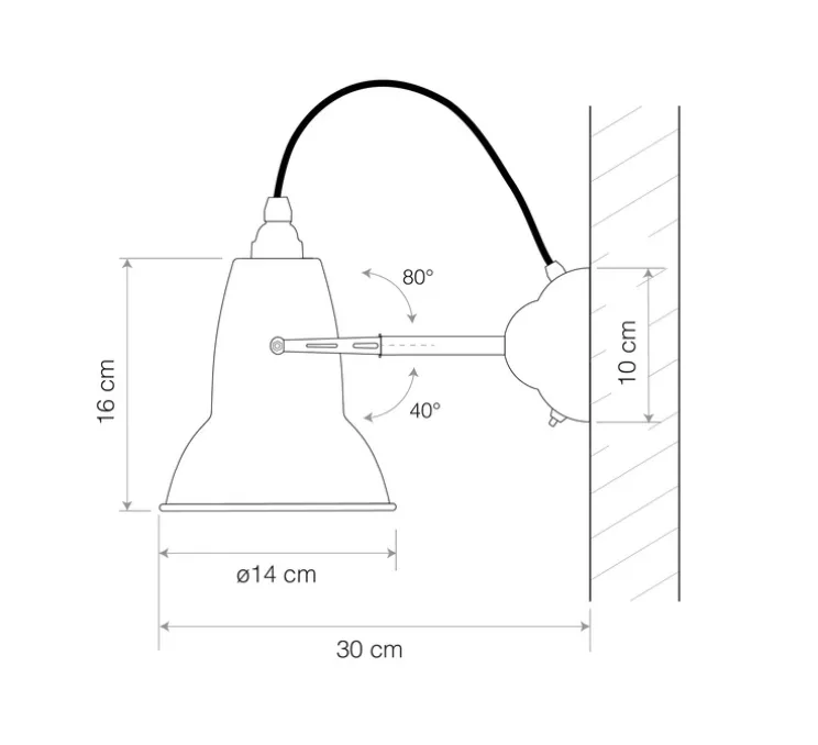 Applique murale, Original 1227, noir et laiton,Ø14cm, H16cm - Anglepoise