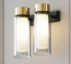 Applique murale, Osman, métal noir mat et laiton brossé, verre transparent, L22cm, H23cm - Tooy