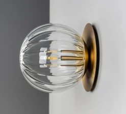 Applique murale ou plafonnier, Pulsar 200, laiton, verre transparent strié, Ø20cm, H21,7cm - Schwung