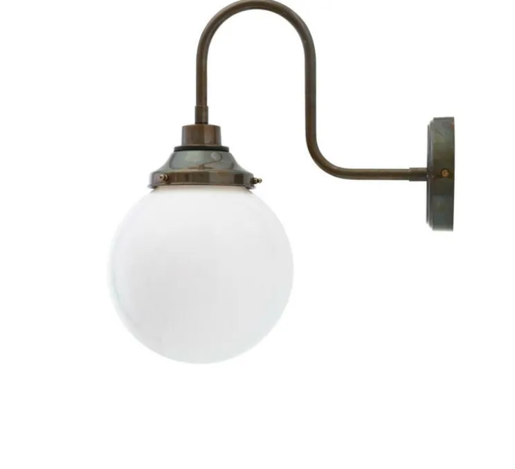 Applique murale, Pelagia, laiton antique, opalin, IP44, L20cm, H40cm - Mullan Lighting