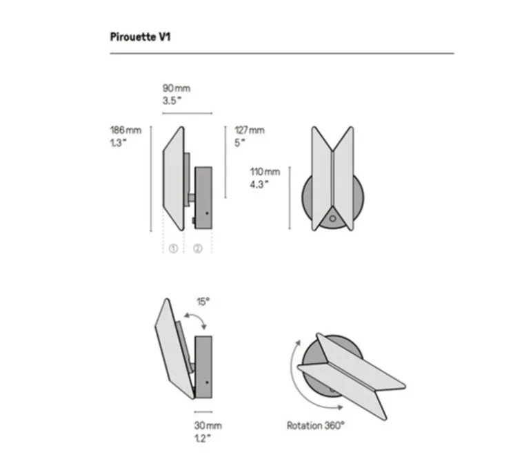 Applique murale, Pirouette V1, laiton satiné, laiton satiné, LED, dim, 2700K, 417 lm, L11cm, H18,6cm - CVL