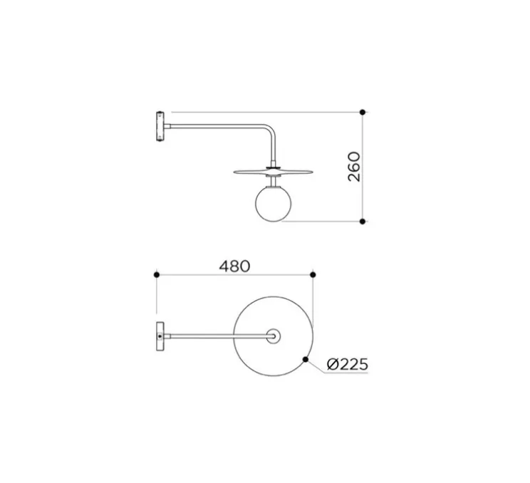 Applique murale, Plat Mini, laiton brossé, disque transparent, globe verre opalin, L22,5cm, P26cm - Contain