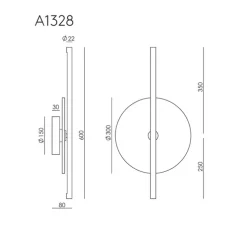 Applique murale, Point, A1328, noir mat, albâtre, LED, dim, 2700K, 1500 lm, L30cm, H60cm - Aromas del Campo