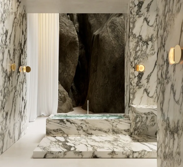 Applique murale, Poudrier, or, IP44, LED, dim, 2700K, 800 lm, L17,3cm, H19,5cm - DCW éditions Paris