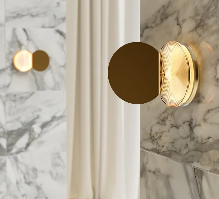 Applique murale, Poudrier, or, IP44, LED, dim, 2700K, 800 lm, L17,3cm, H19,5cm - DCW éditions Paris