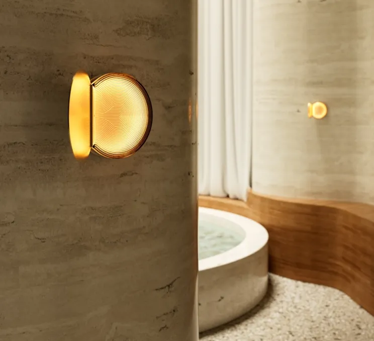 Applique murale, Poudrier, or, IP44, LED, dim, 2700K, 800 lm, L17,3cm, H19,5cm - DCW éditions Paris