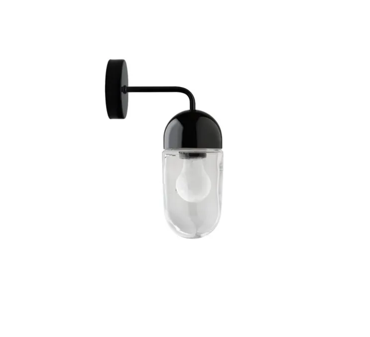 Applique murale, Pure Porcelaine, Glass 009, noir, transparent, Ø10cm, H29cm, P19cm - Zangra