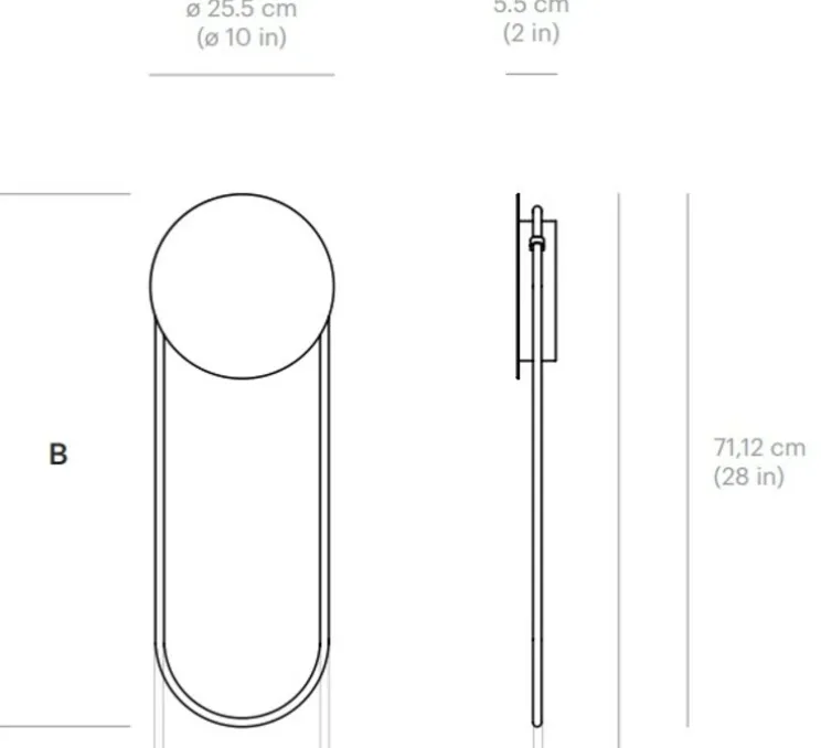 Applique murale, Ra Wall courte, chrome, LED, dim, 3000K, 1200 lm, L25,5cm, H71,12cm - Darmes