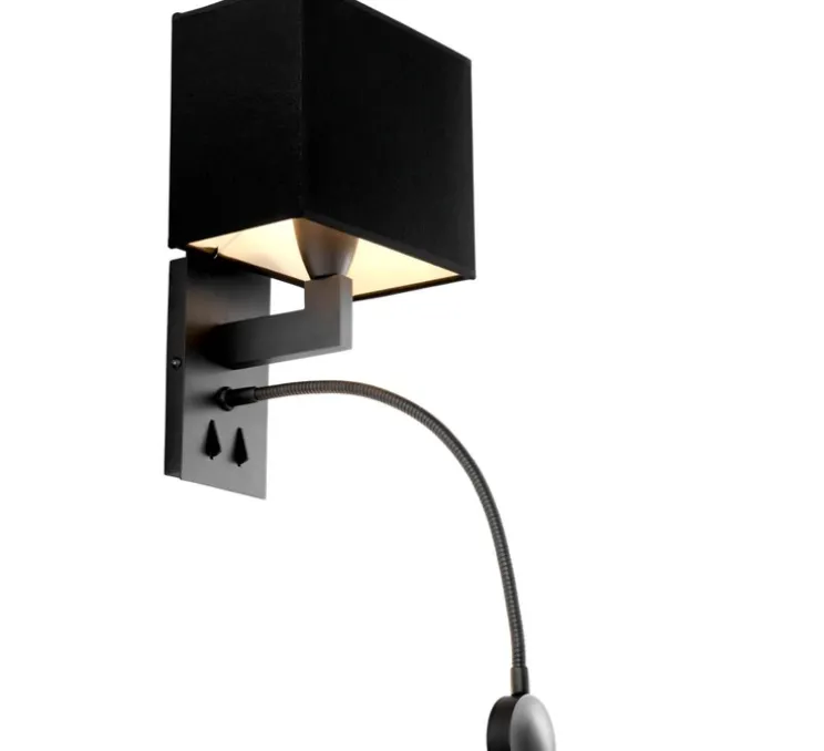 Applique murale, Reading, avec interrupteurs, bronze, abat-jour noir, L19cm, H32cm - Eichholtz