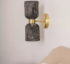 Applique murale, Sakura, argile noir, laiton satiné, L11cm, H29cm - Mullan Lighting