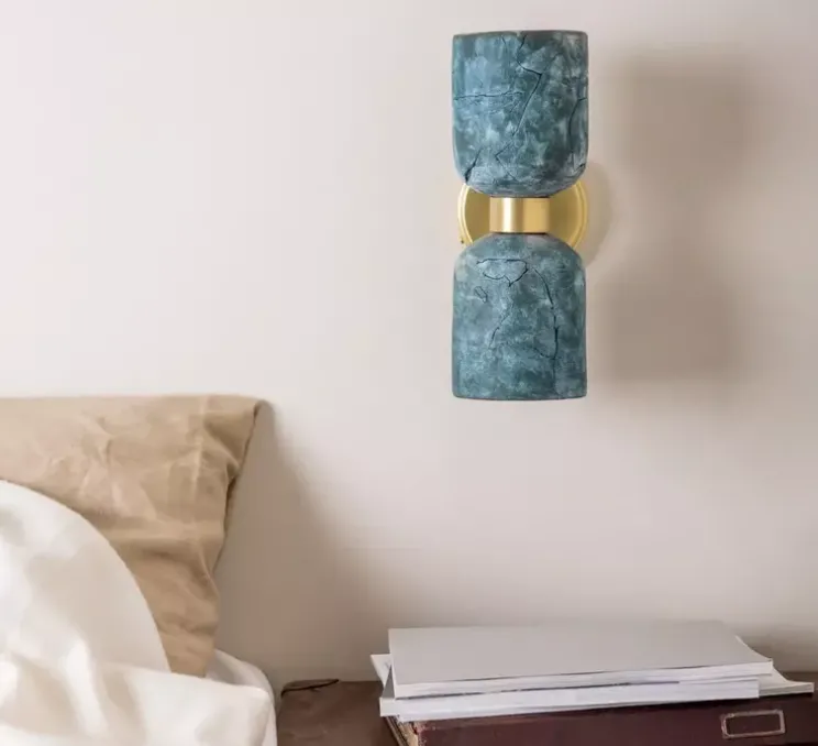 Applique murale, Sakura, blue terre, laiton satiné, L11cm, H29cm - Mullan Lighting