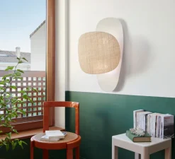 Applique murale, Screen 70's double,lin bouleau, raphia, L57cm, H76cm - Market Set