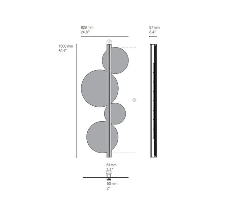 Applique murale, Strate Moon 150, graphite satiné, laiton satiné, LED, dim, 2700K, 6100 lm, L62,9cm, H150cm - Cvl