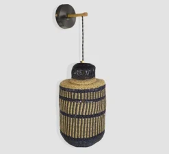 Applique murale, Stripe, naturel, bleu foncé, Ø17cm, H32cm - Golden Editions
