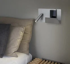 Applique murale, Suau, liseuse à droite, gris, LED, plaque de rangement, USB, L28cm - FARO