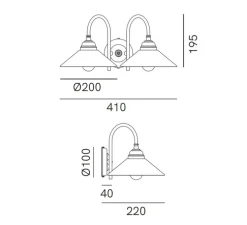 Applique murale, Tabia, laiton antique et verre opalin, L41cm, H19,5cm - Il Fanale