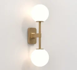 Applique murale, Tacoma Twin, laiton, verre opalin, IP44, L13,5cm, H46,4cm - Astro