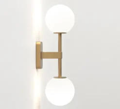 Applique murale, Tacoma Twin, laiton, verre opalin, IP44, L13,5cm, H46,4cm - Astro