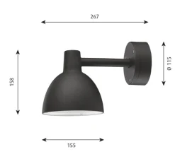 Applique murale, Toldbod 155, noir, IP44, Ø15,5cm, H26,7cm - Louis Poulsen
