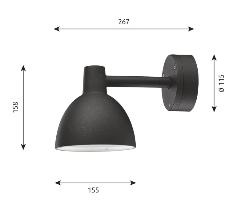 Applique murale, Toldbod 155, noir, IP44, Ø15,5cm, H26,7cm - Louis Poulsen