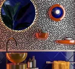 Applique murale, Voila, orange et bleu, Ø28cm, H10cm - Ferroluce