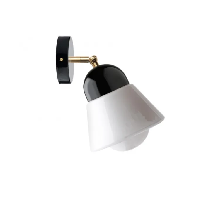 Applique orientable, Light.036, avec glass019, blanc opalin & noir, Ø17cm, H13cm - Zangra