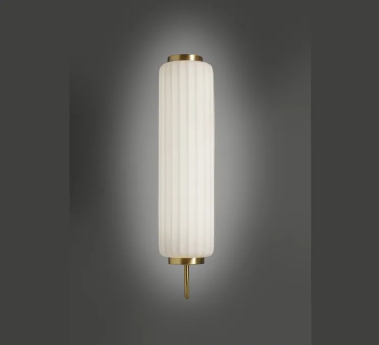 Applique ou plafonnier, Cordiale, Blanc, laiton satiné, LED, dim, 3000K, lm, L15cm, H65cm - Slide