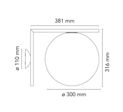 Applique ou plafonnier, IC Lights C/W2, opalin et chromé, L31,6cm, H30cm - Flos