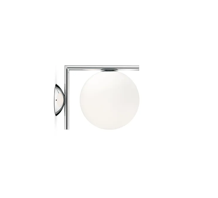 Applique ou plafonnier, IC Lights C/W1, opalin et chromé, L21,6cm, H20cm - Flos