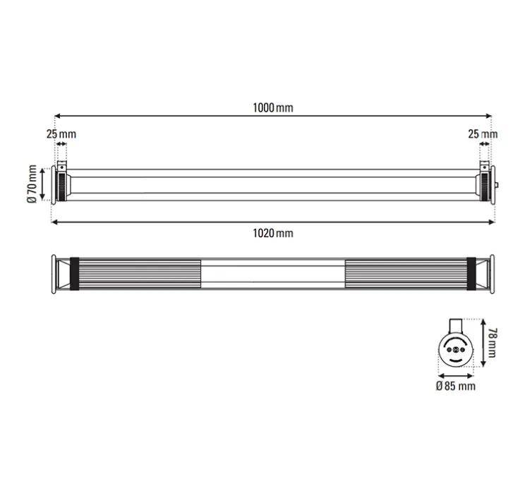 Applique ou plafonnier, In The Tube 360-1000, maille argentée, IP65, LED, 2700K, 570 lm, L100cm, H7cm - - DCW éditions Paris