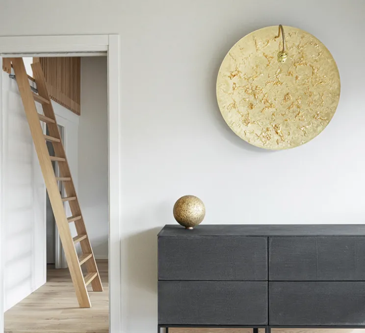 Applique ou plafonnier, Luna Piena 80, Feuilles d'or, tube flexible, Ø80cm, H80cm - Catellani & Smith