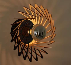 Applique ou plafonnier, Pianumayö, bois de bouleau noir, Ø31cm, H17cm - Piatoni