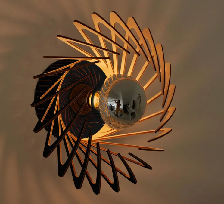 Applique ou plafonnier, Pianumayö, bois de bouleau noir, Ø31cm, H17cm - Piatoni