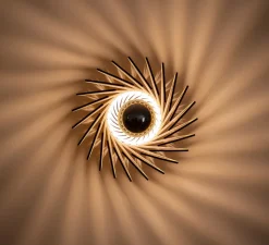 Applique ou plafonnier, Pianumayö, bois de bouleau noir, Ø31cm, H17cm - Piatoni