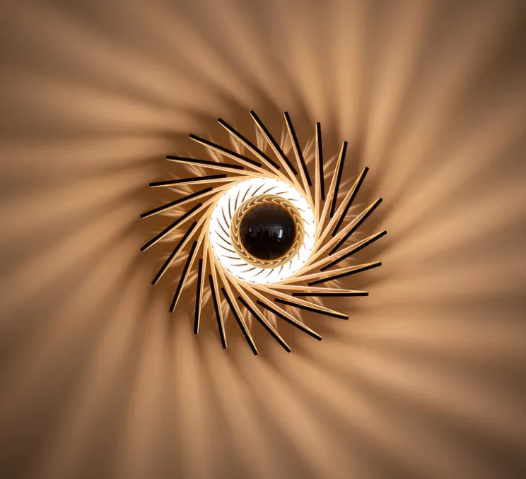 Applique ou plafonnier, Pianumayö, bois de bouleau noir, Ø31cm, H17cm - Piatoni