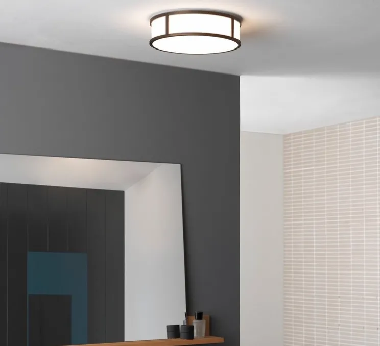 Applique ou plafonnier salle de bain, Mashiko 300 Round, blanc, bronze, IP44, Ø30cm, H9cm - Astro Lighting