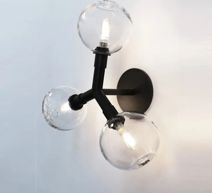 Applique ou plafonnier, Stem x3, Transparent, Noir oxydé, Ø11cm, H39cm - SkLO Studio