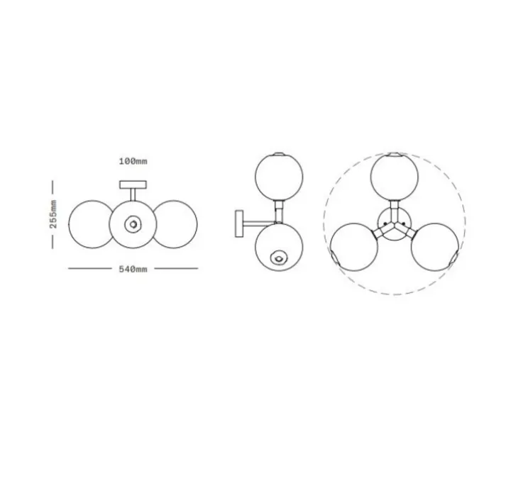 Applique ou plafonnier, Stem x3, Blanc, Laiton brossé, Ø18cm, H54cm - SkLO Studio