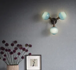 Applique ou plafonnier, Stem x3, Bleu, Noir oxydé, Ø11cm, H39cm - SkLO Studio