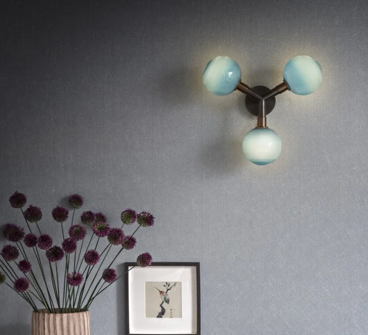 Applique ou plafonnier, Stem x3, Bleu, Noir oxydé, Ø11cm, H39cm - SkLO Studio