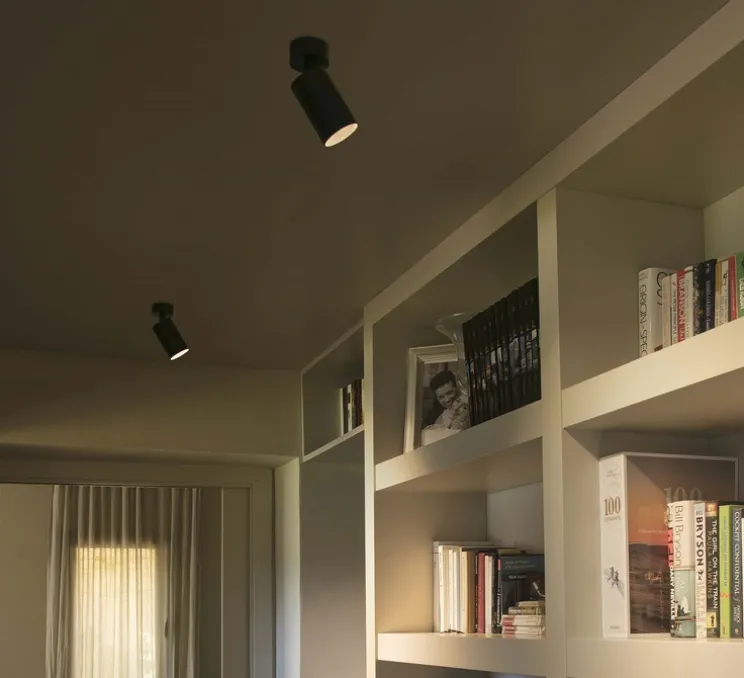 Applique ou plafonnier, Stan, noir, GU10, orientable, Ø6cm, H15cm - Faro