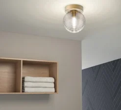 Applique ou plafonnier, Tacoma Surface, laiton antique, abat-jour Tacoma Ribbed Glass transparent, IP44, Ø13,5cm, P15,4cm - Astro