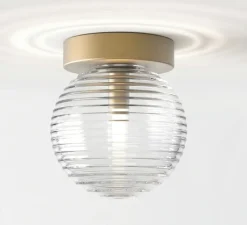 Applique ou plafonnier, Tacoma Surface, laiton antique, abat-jour Tacoma Ribbed Glass transparent, IP44, Ø13,5cm, P15,4cm - Astro