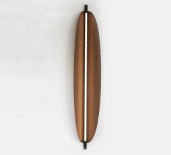 Applique ou plafonnier, Thula 562.43, sans câble, corps noir, détail noir, abat-jour noyer, IP40, LED, 2700K, 3400lm, L25cm, H134cm - Tooy