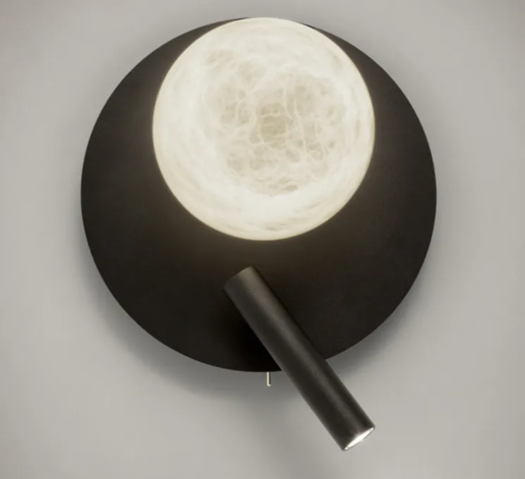 Applique, Tribeca avec bras de lecture, albâtre, noir, LED, 2700K, 270lm, Ø20cm, H25cm - Alma light